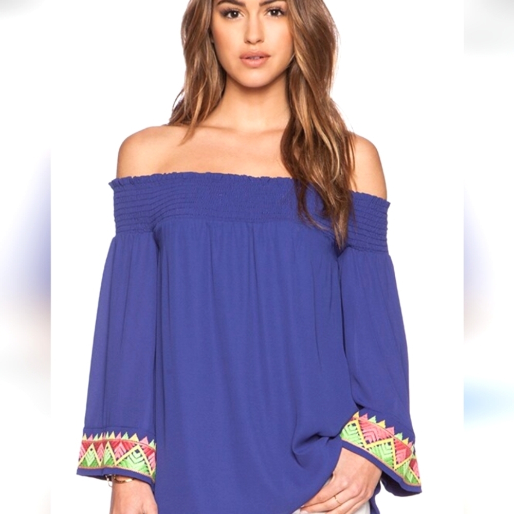 Like New VaVa By Joy Han Blue Embroidery Shirt